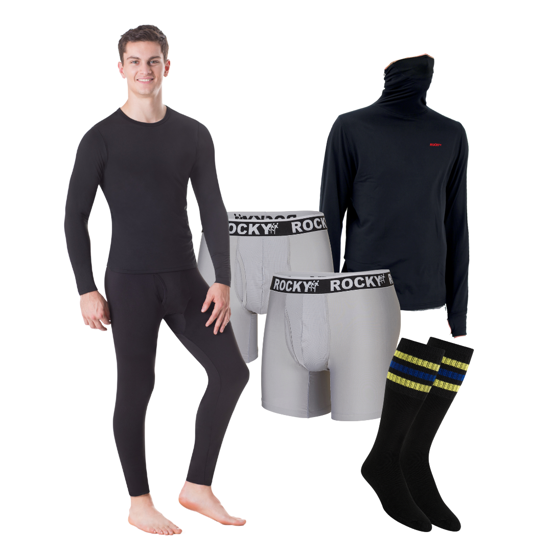 Rocky Thermal Underwear for Men (Long Johns Thermals Set) Shirt & Pants,  Base Layer (Melange Charcoal Grey - Heavyweight/Small) at  Men's  Clothing store